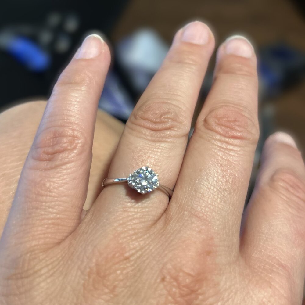 1.0 carat Moissannite and Sterling Silver 925 Women's Ring with Garnet